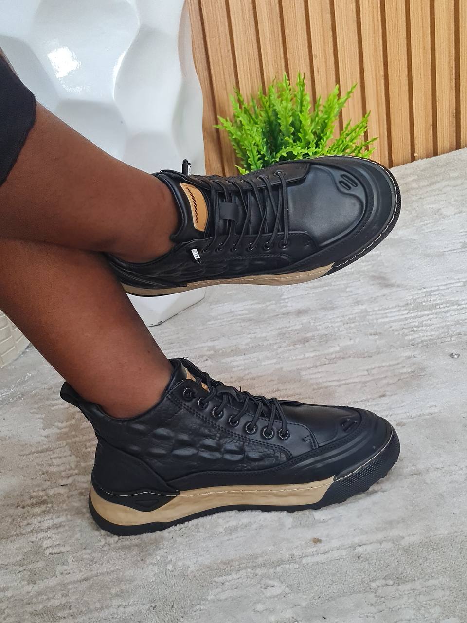black sneakers with nude sole