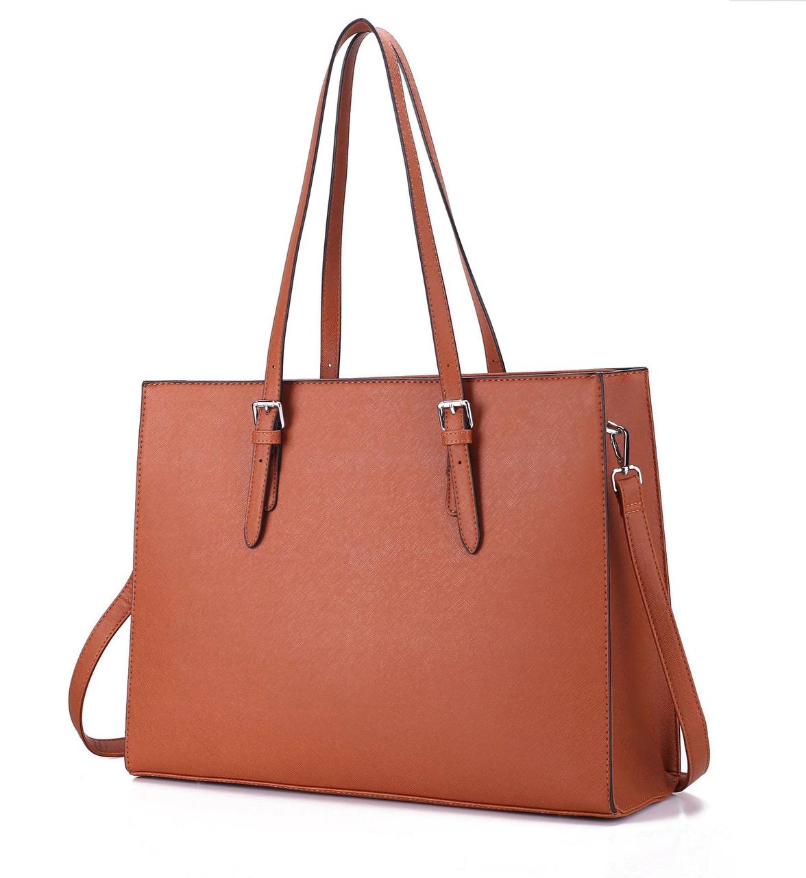laptop handbag with long hand - brown