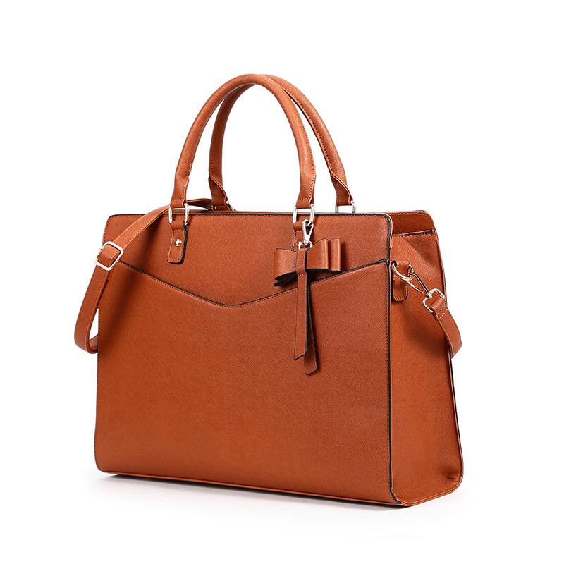 laptop handbag with bow - brown