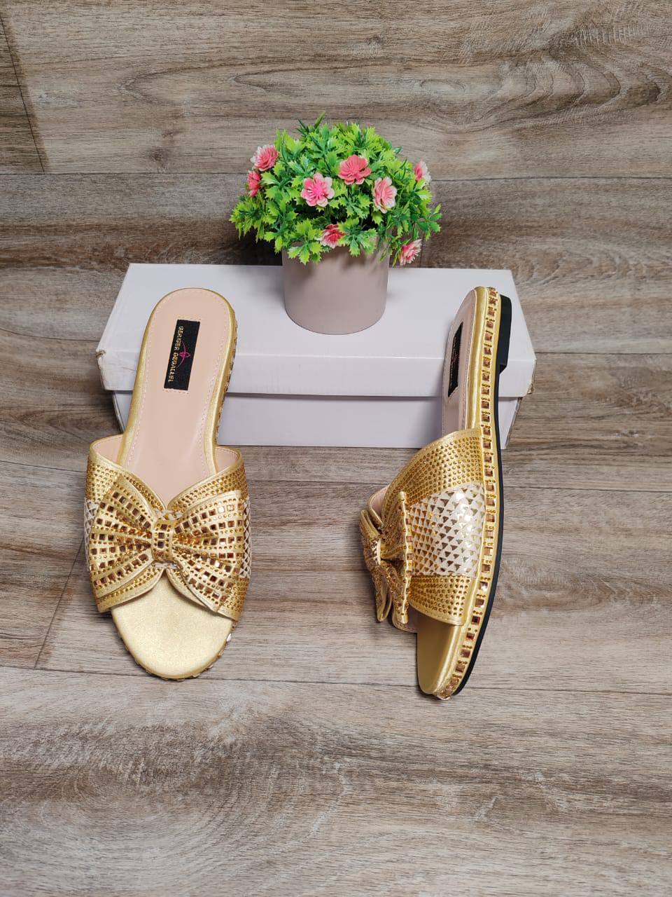 gegallel slippers with bow - gold