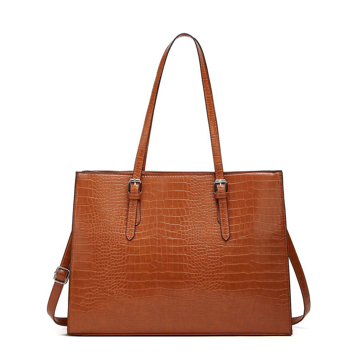 laptop handbag with long hand(crocodile skin) - brown