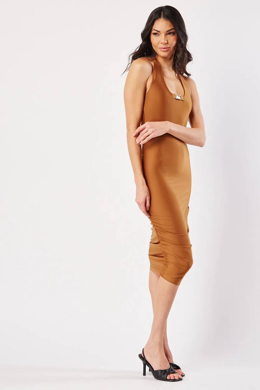 koolook utter neck dress - brown