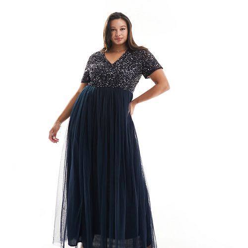 maya deluxe sequins dress - navy blue