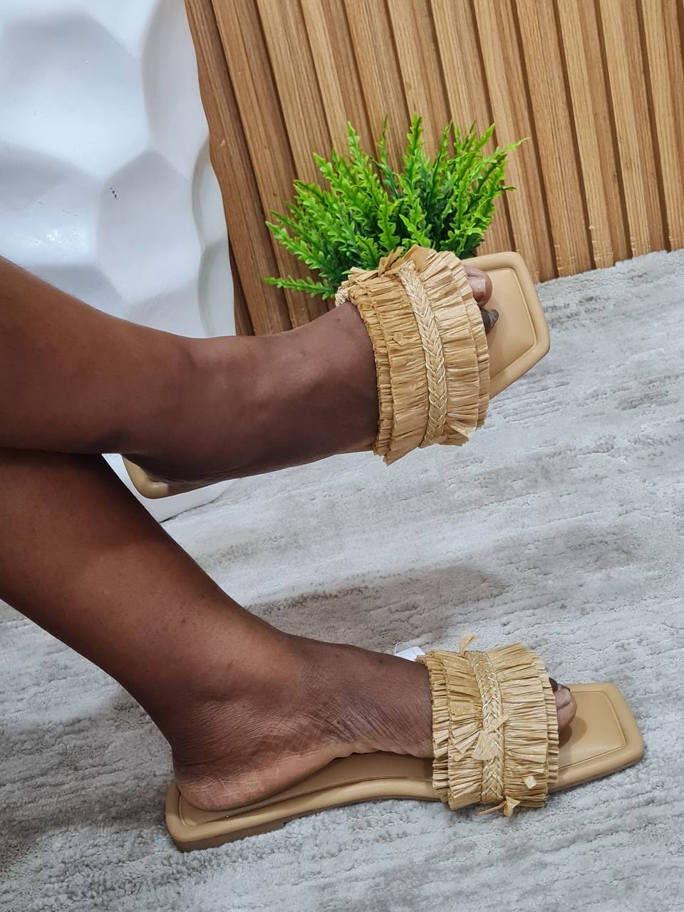 primark flat slippers with brush look - brown