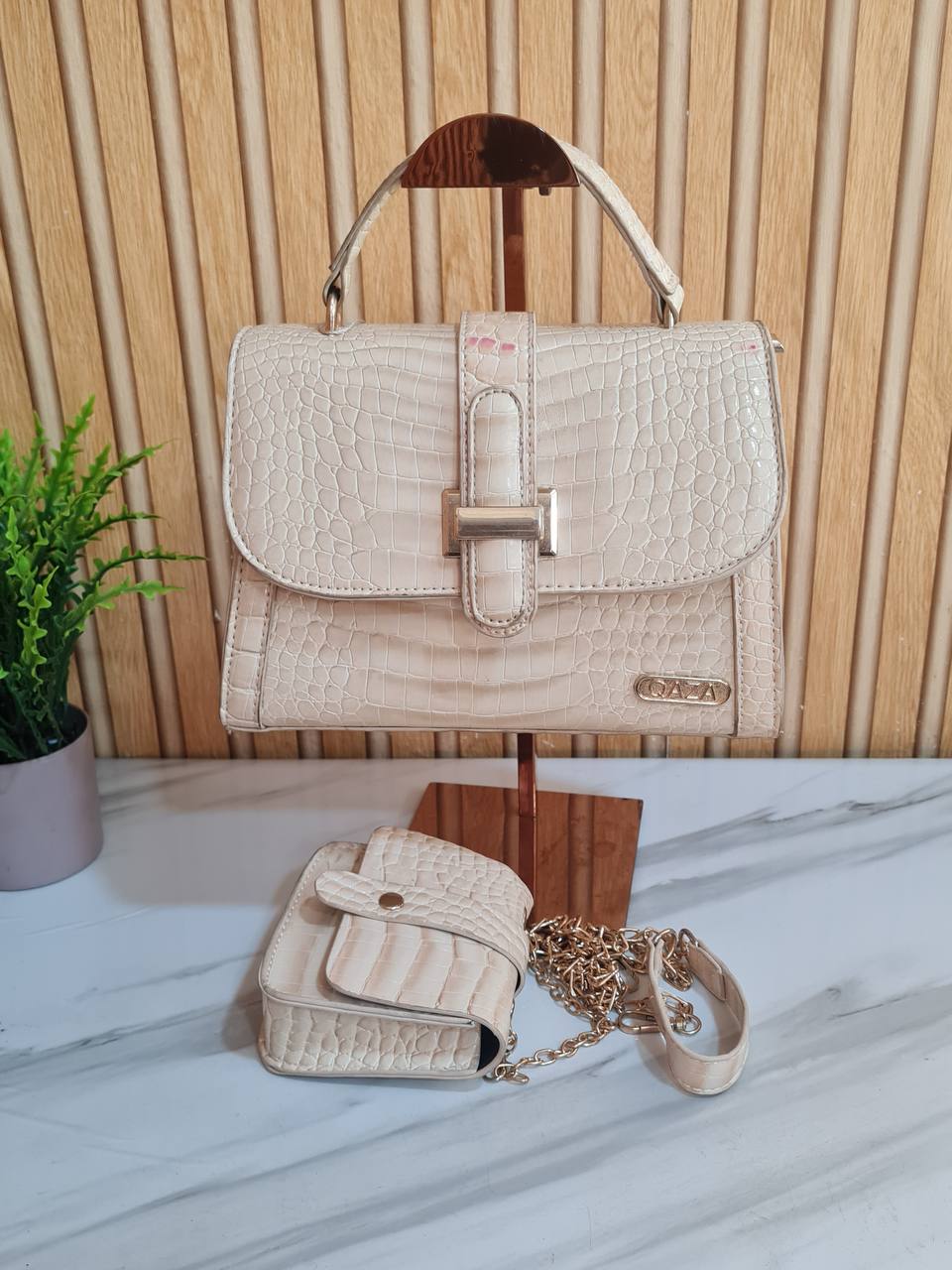 qaza shinny croc midi bag - ld2650-1 - cream