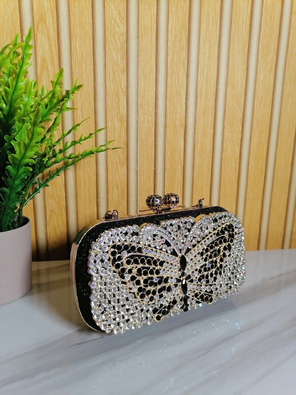 party purse with silver/black stone butterfly 1638 - black