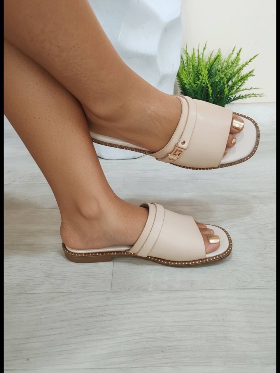 kalubasic leather slides - nude