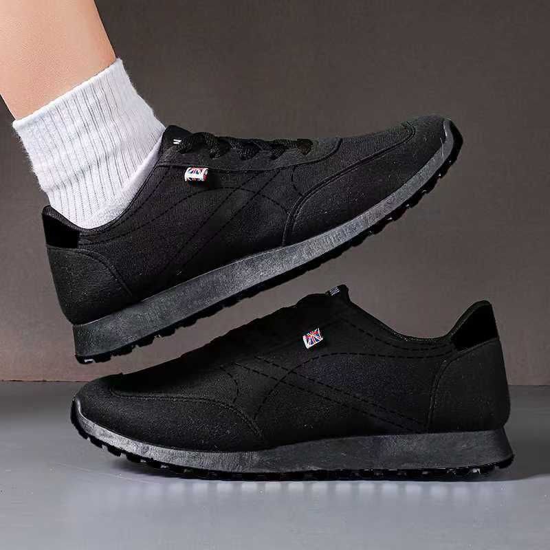 fashion sports sneakers with lace - plain black