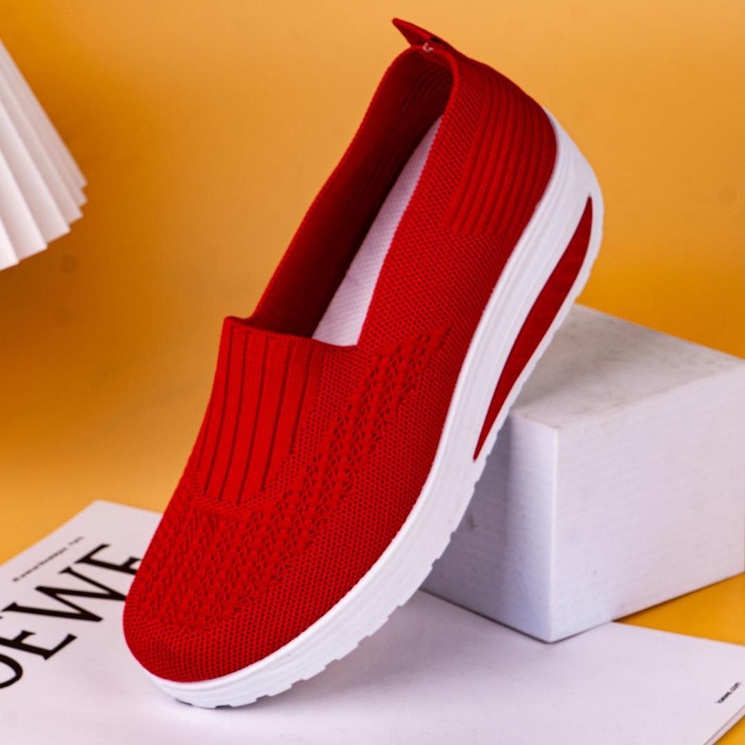 fabric sneakers with white high sole - red