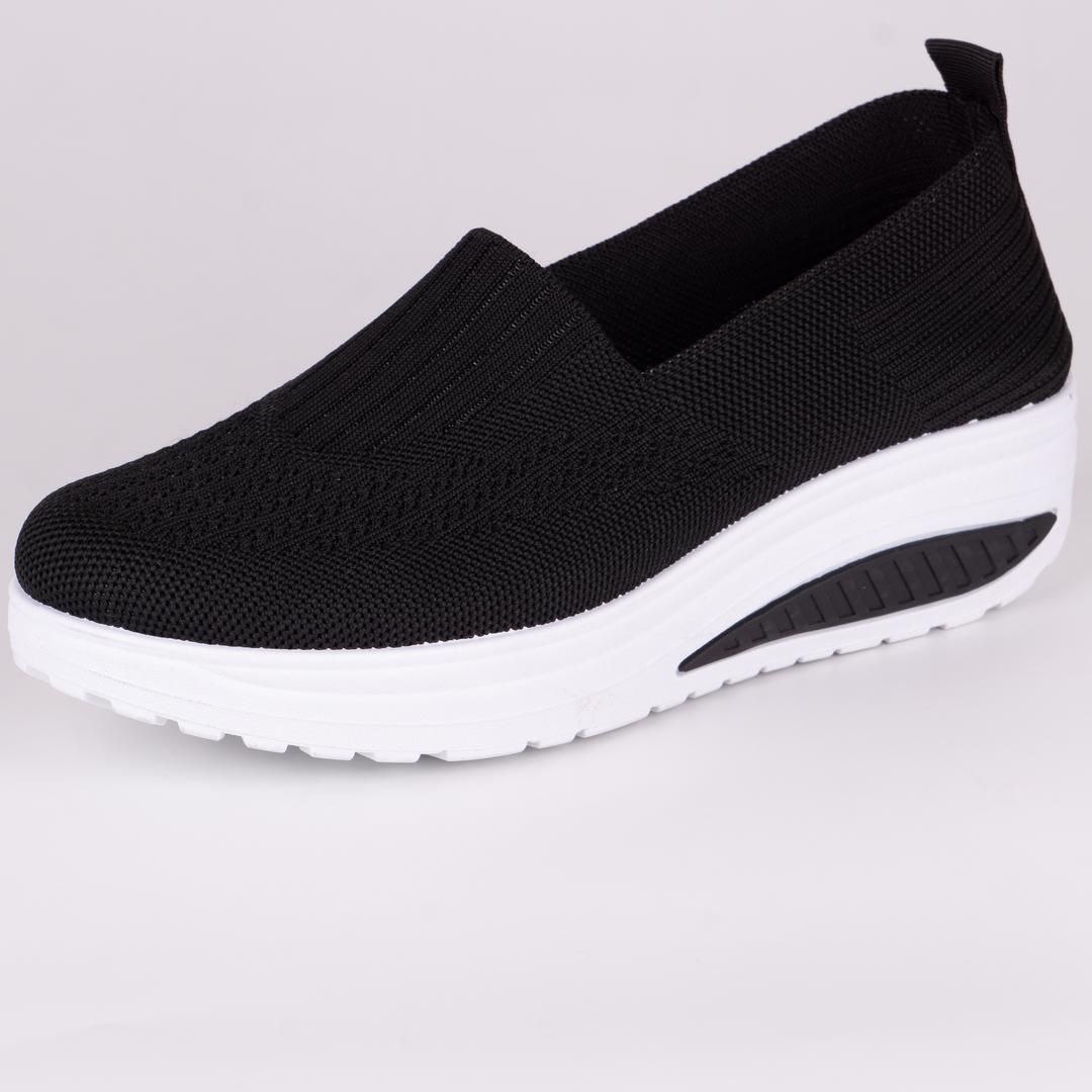 fabric sneakers with white high sole - black