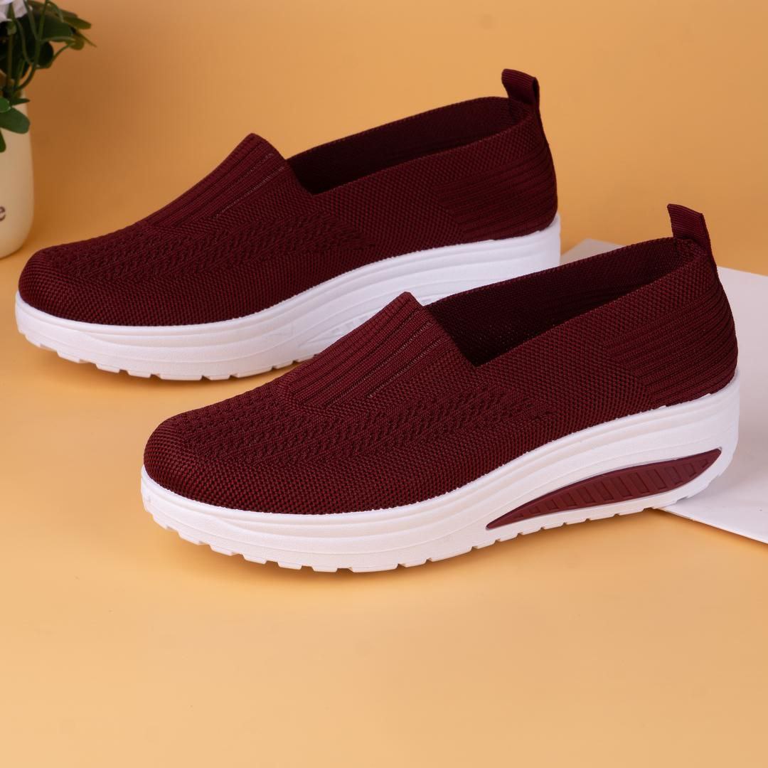 fabric sneakers with white high sole - wine