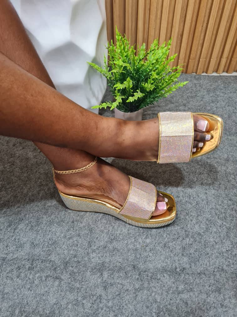 francois wedge slippers - gold