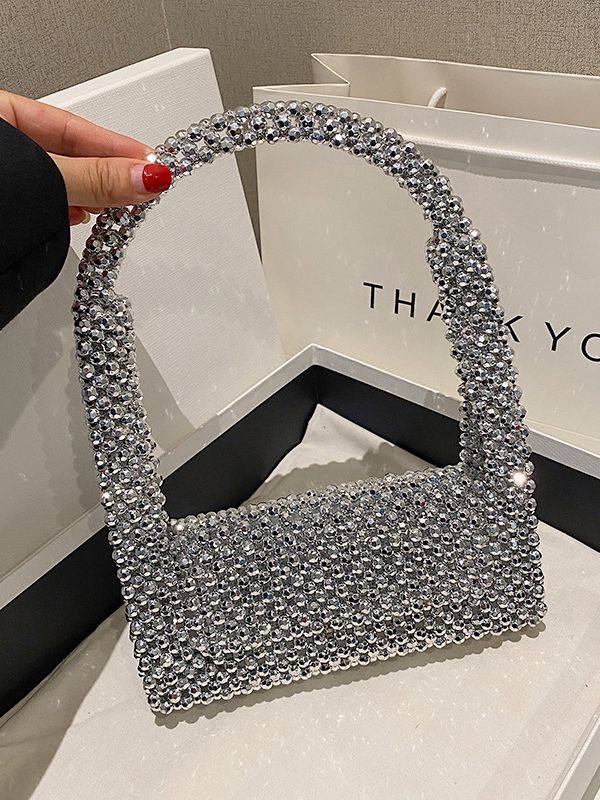 beaded mini bag - silver