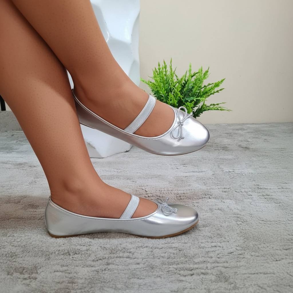ostin flat shoe with bow - silver