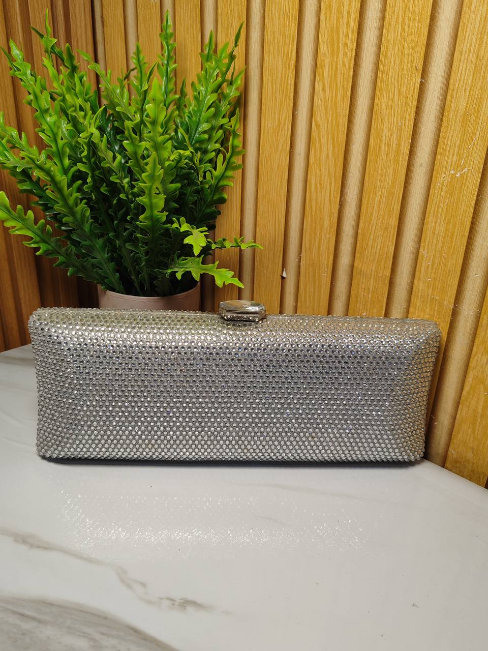 long party purse with stones 21296 - plain silver
