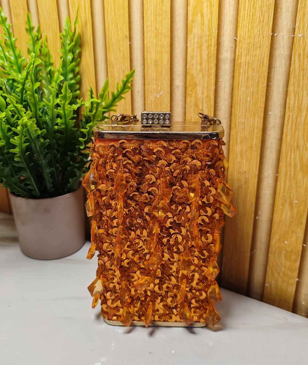 bottle party purse with beads and crystals - orange