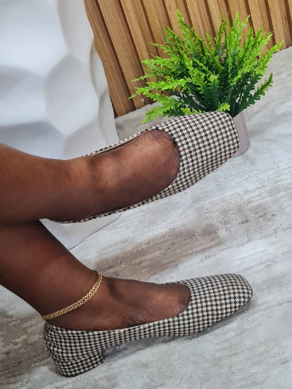 wei ming xin block heel shoes - check design