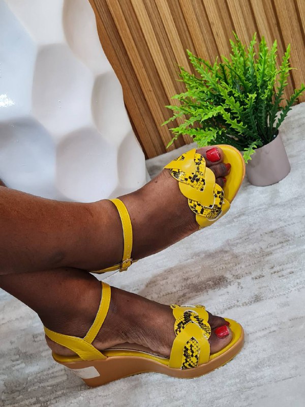 ocean wedge sandal with snakeskin design - yellow
