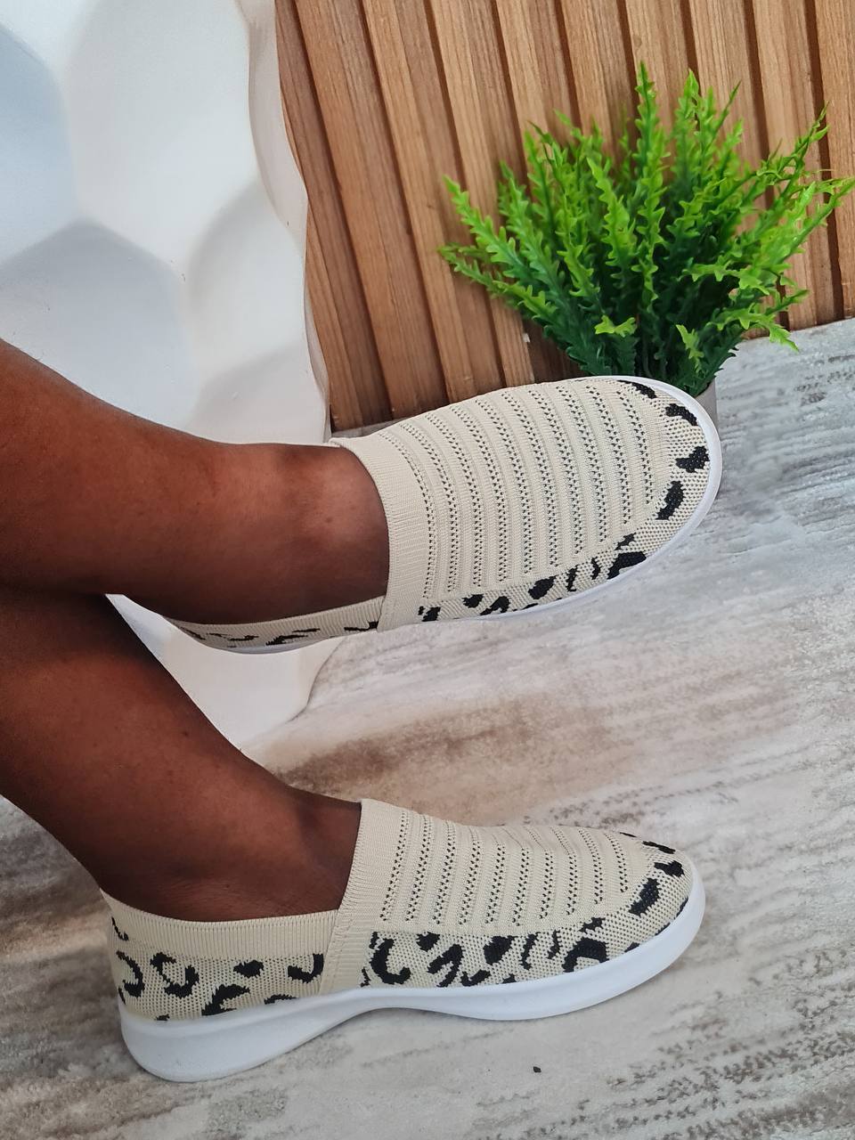 animal skin sneakers - cream
