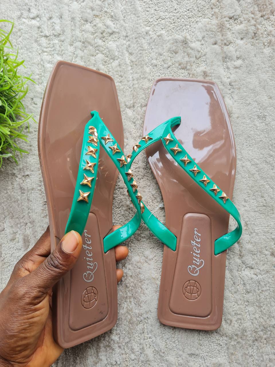quieter slippers with stars - green