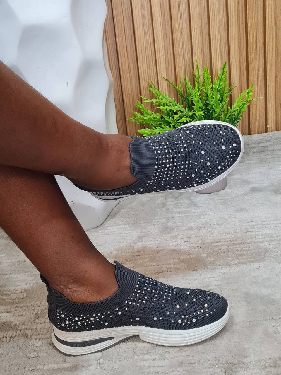 fabric sneakers with big and small stones - grey
