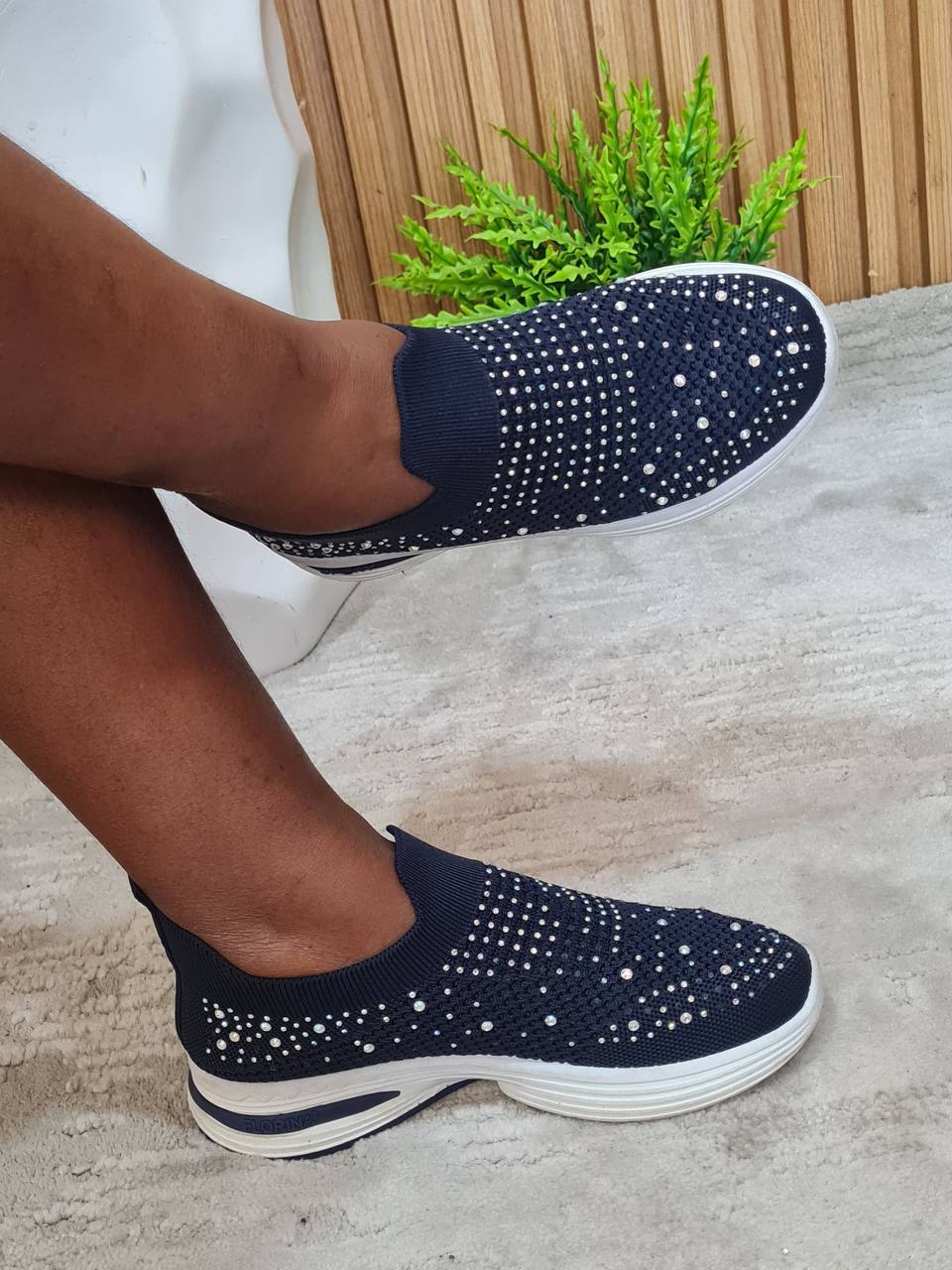 fabric sneakers with big and small stones - blue