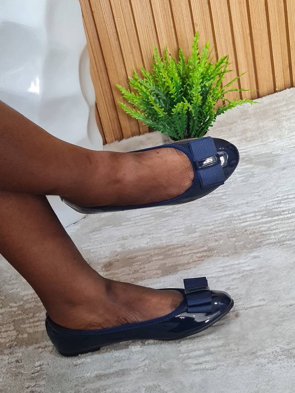 cofble flat shoe with bow - blue