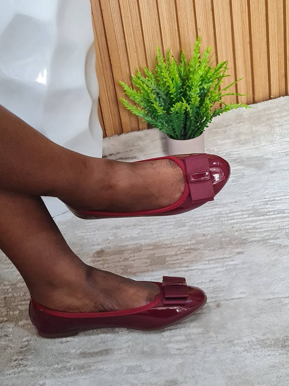 cofble flat shoe with bow - wine