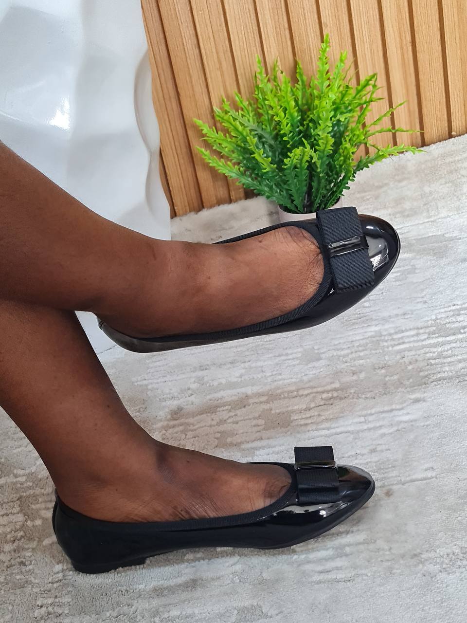 cofble flat shoe with bow - black
