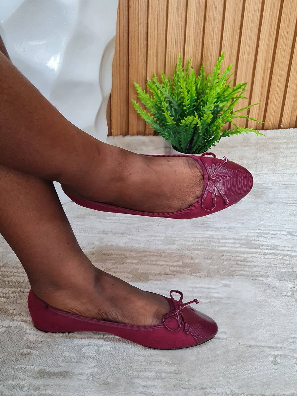 forever 21 suede flat shoe with bow- wine
