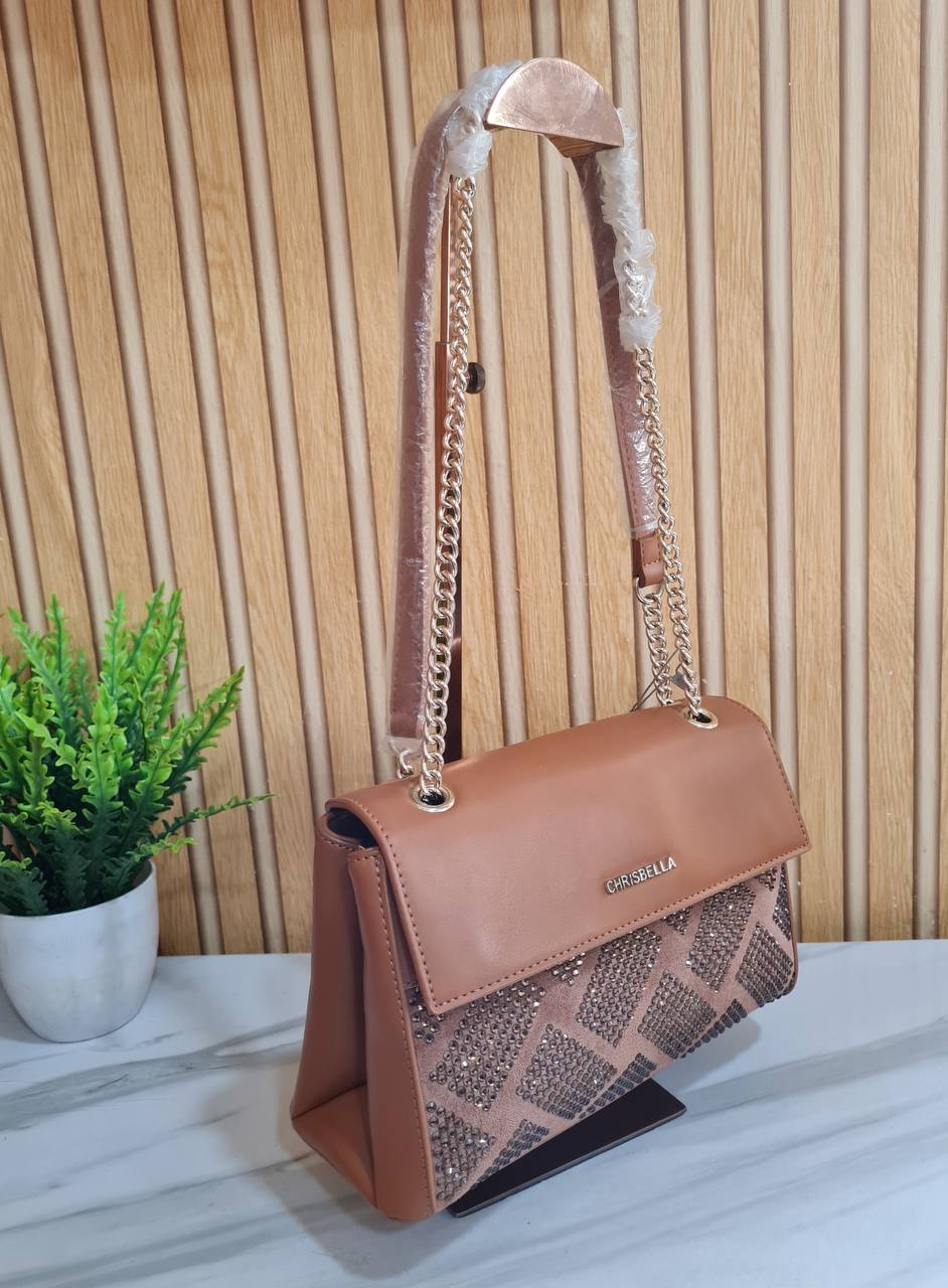 chrisbella midi bag with stones and chain handle aa012303206 - brown
