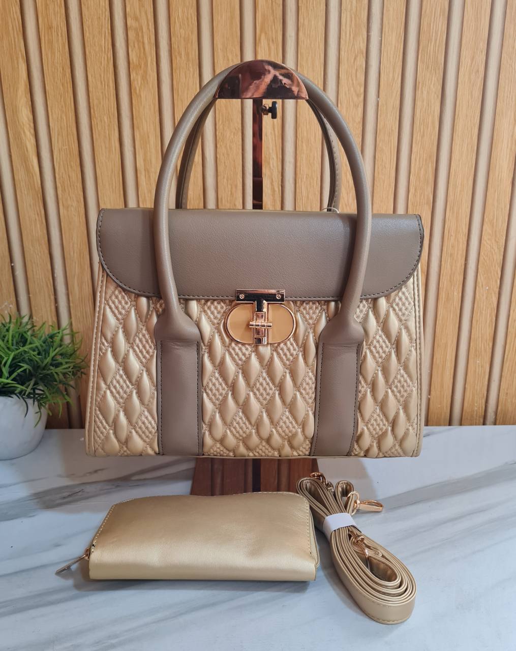 qaza two color handbag zd9595-1 - gold/nude