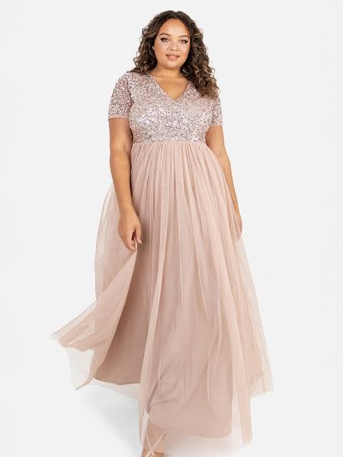 maya deluxe sequins dress - peach