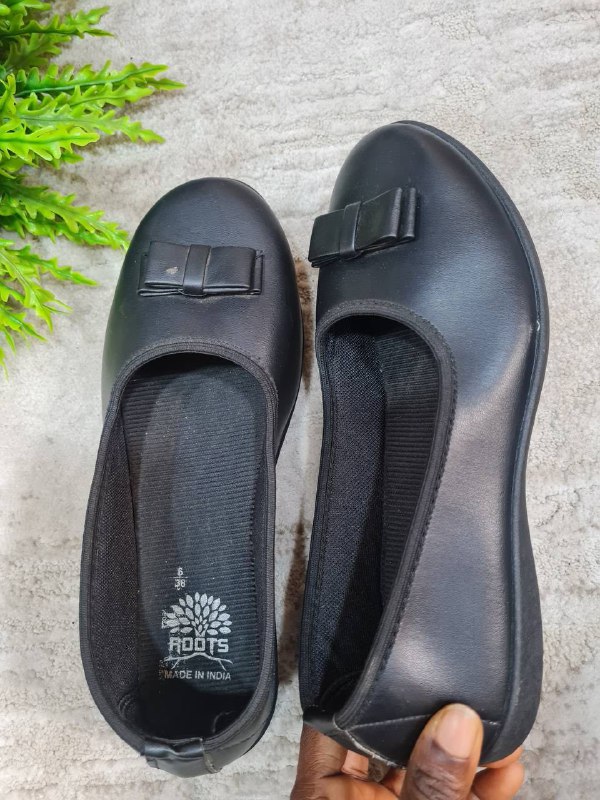 root female flat school shoes - black