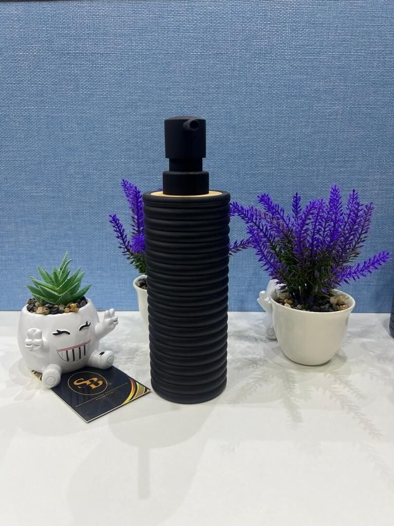 a2 long ribbed home and fun soap dispenser with wood top - Thumbnail 3