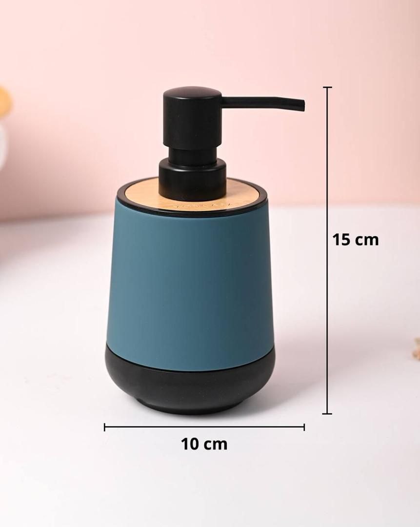 round black base home and fun soap dispenser with wood edge - Thumbnail 2