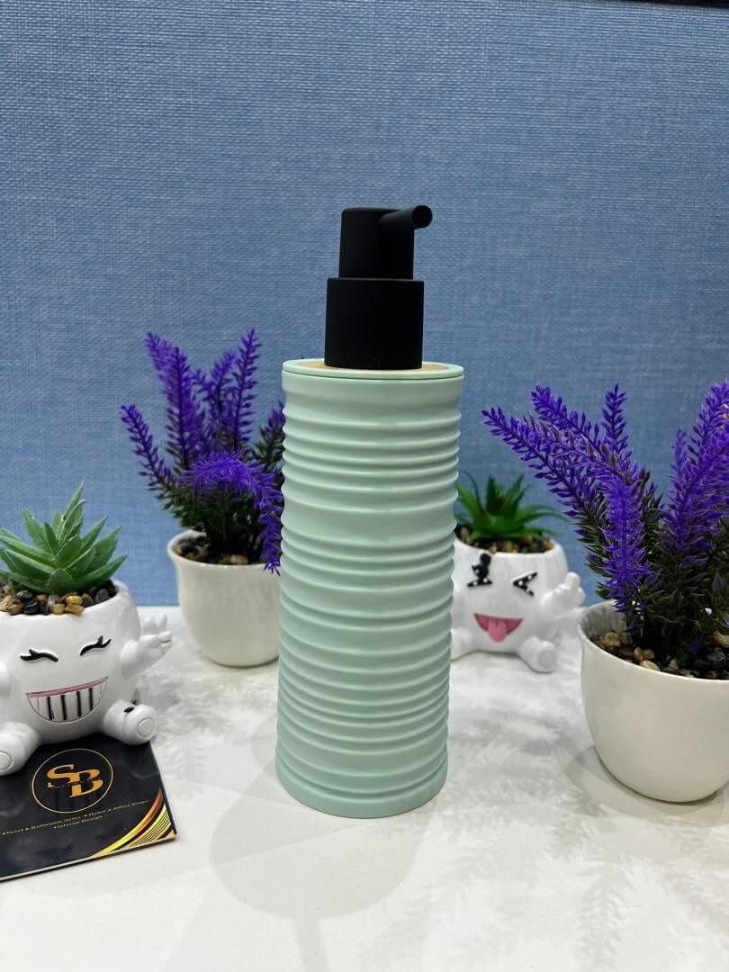 a3 long ribbed home and fun soap dispenser with wood top - Thumbnail 2