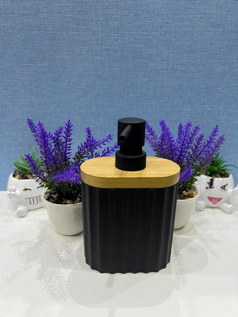 oval straight line with wood top home and fun soap dispenser - Thumbnail 3