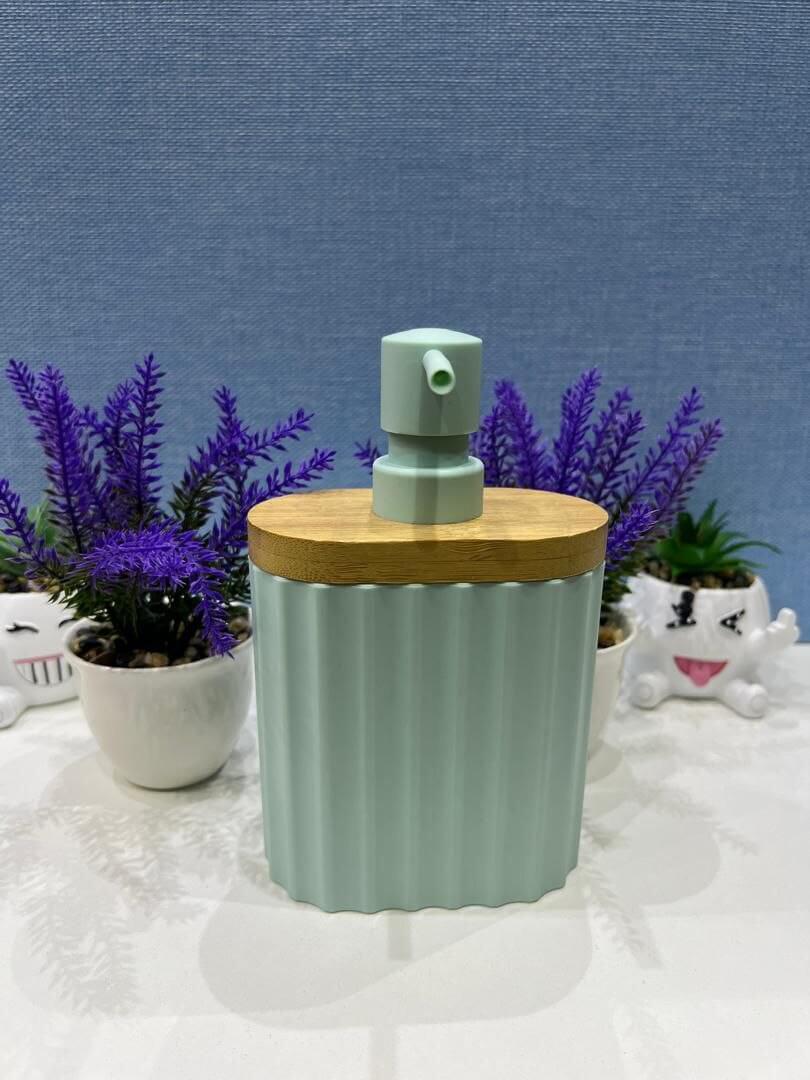 oval straight line with wood top home and fun soap dispenser - Thumbnail 4