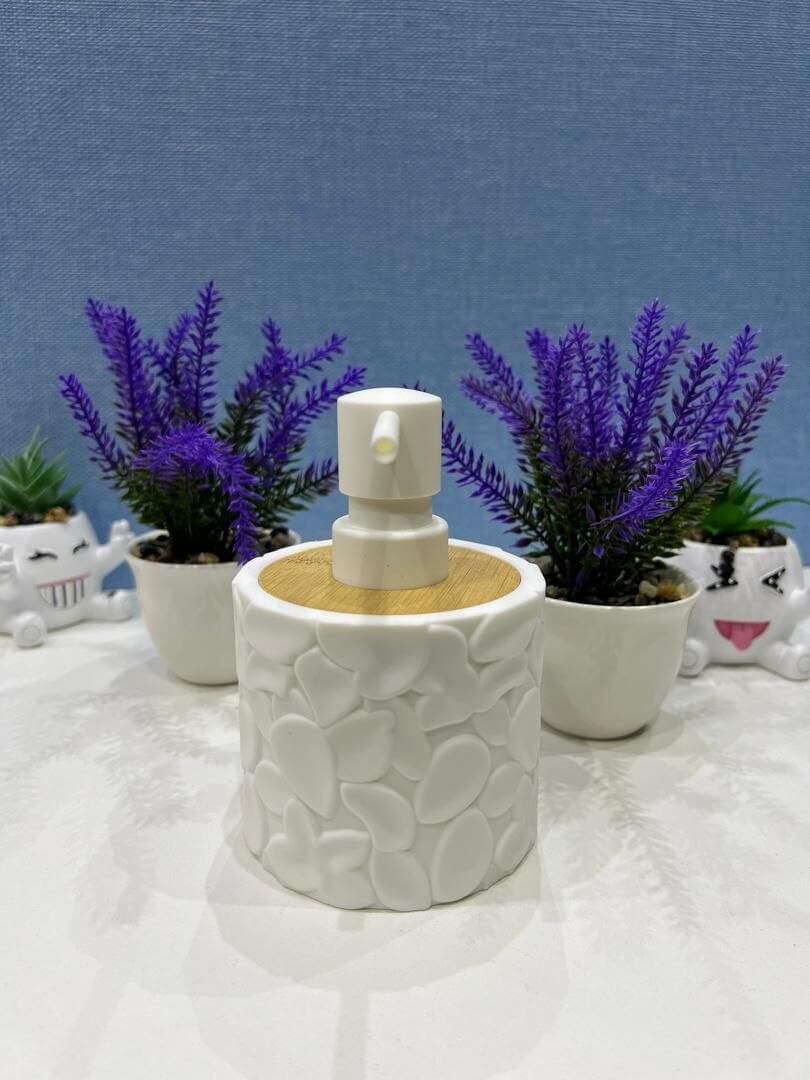 short pebble patterned with wood top home and fun soap dispenser - Thumbnail 2