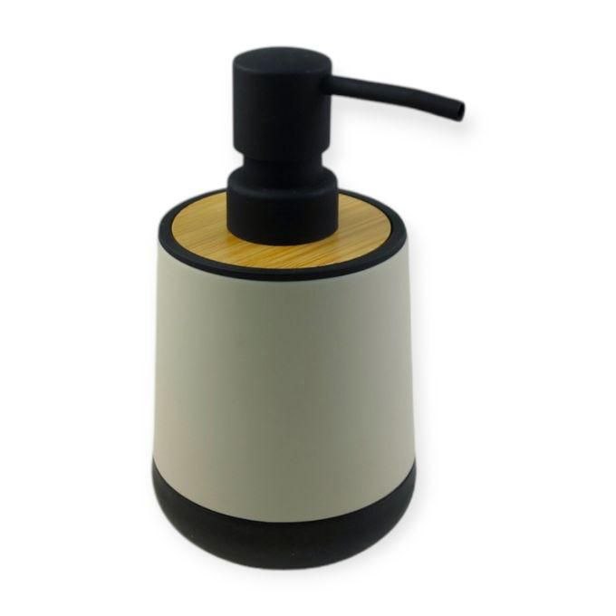 round black base home and fun soap dispenser with wood edge - Thumbnail 3