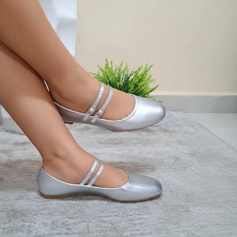 ardene flat double strap maryjane flat shoe - silver