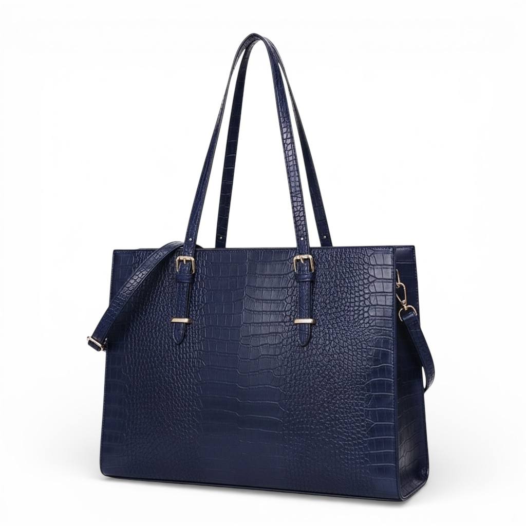 new crocodile skin laptop handbag - blue