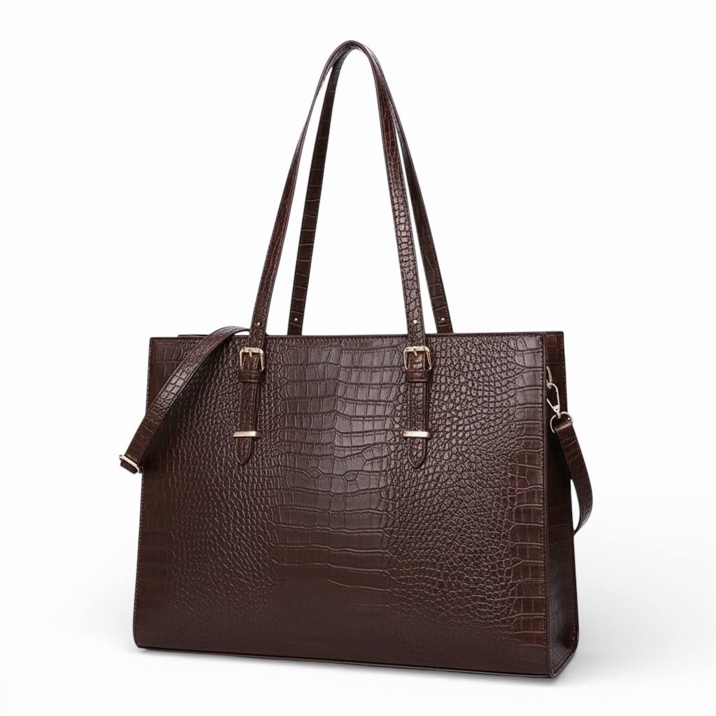 new crocodile skin laptop handbag - coffee brown