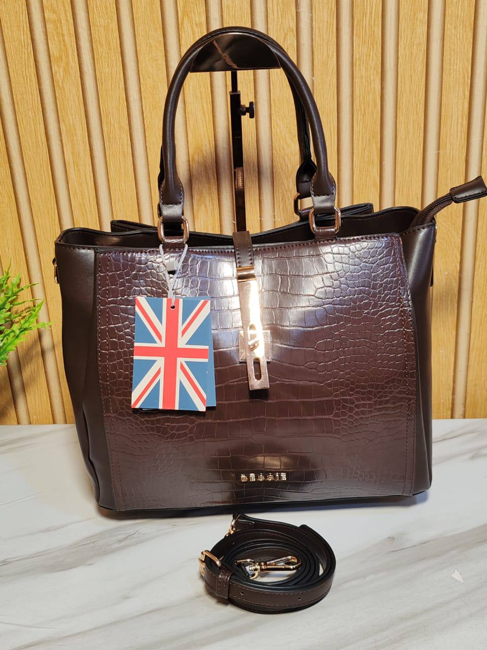 bessie croc leather handbag bb6510 - coffee