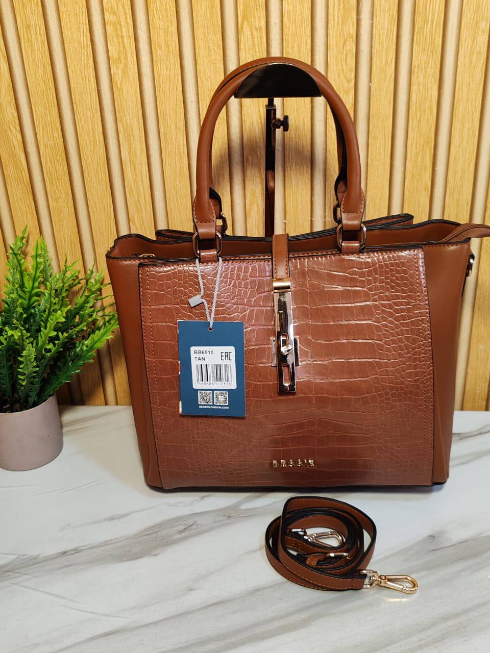 bessie croc leather handbag bb6510 - tan brown