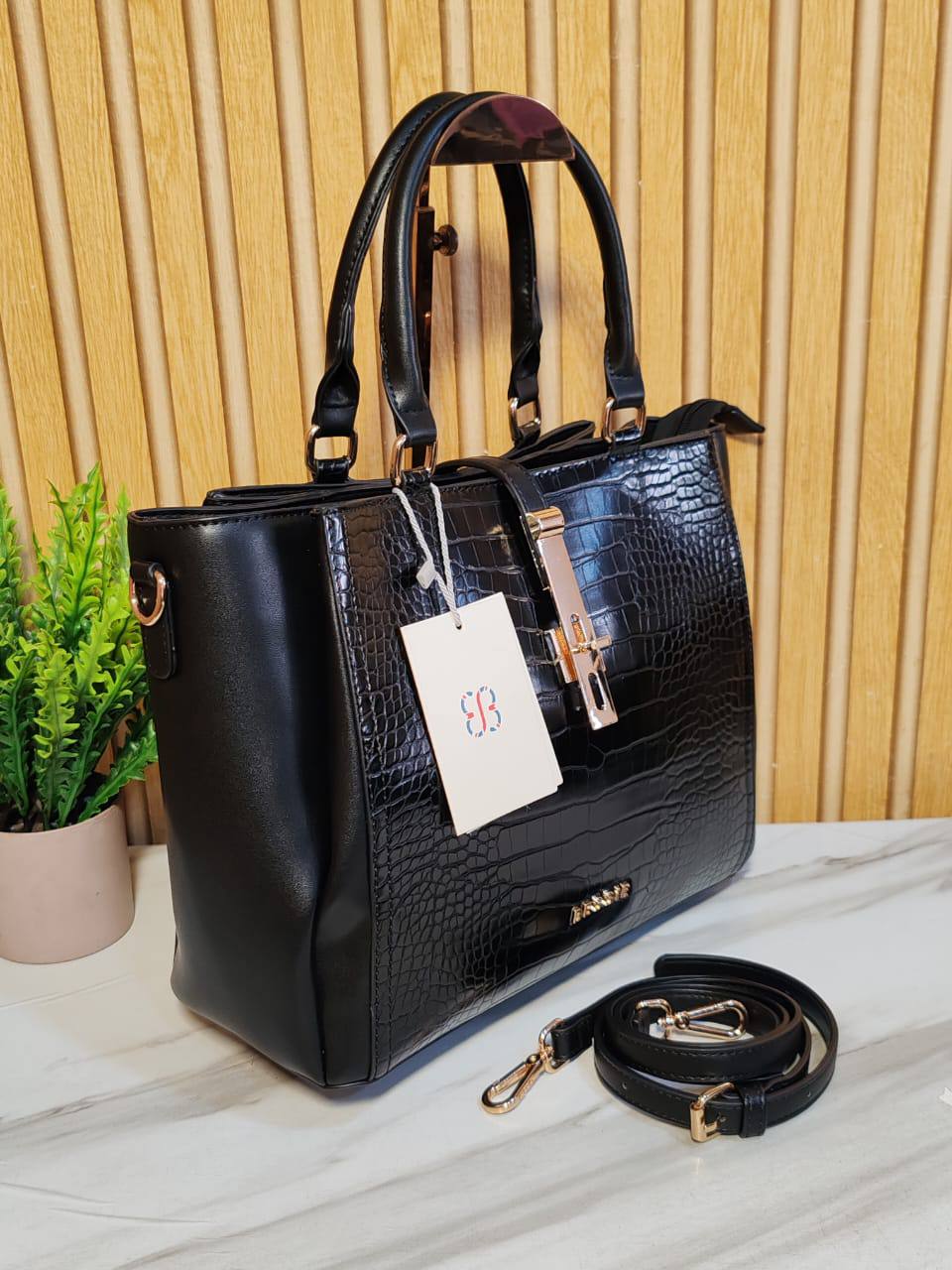 bessie croc leather handbag bb6510 - black