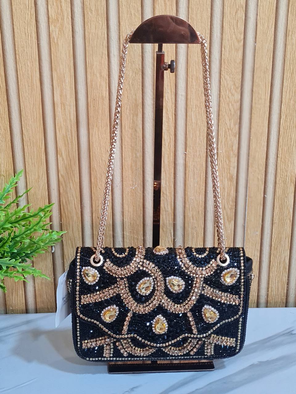 rhinestone party purse bn3918 - black/gold