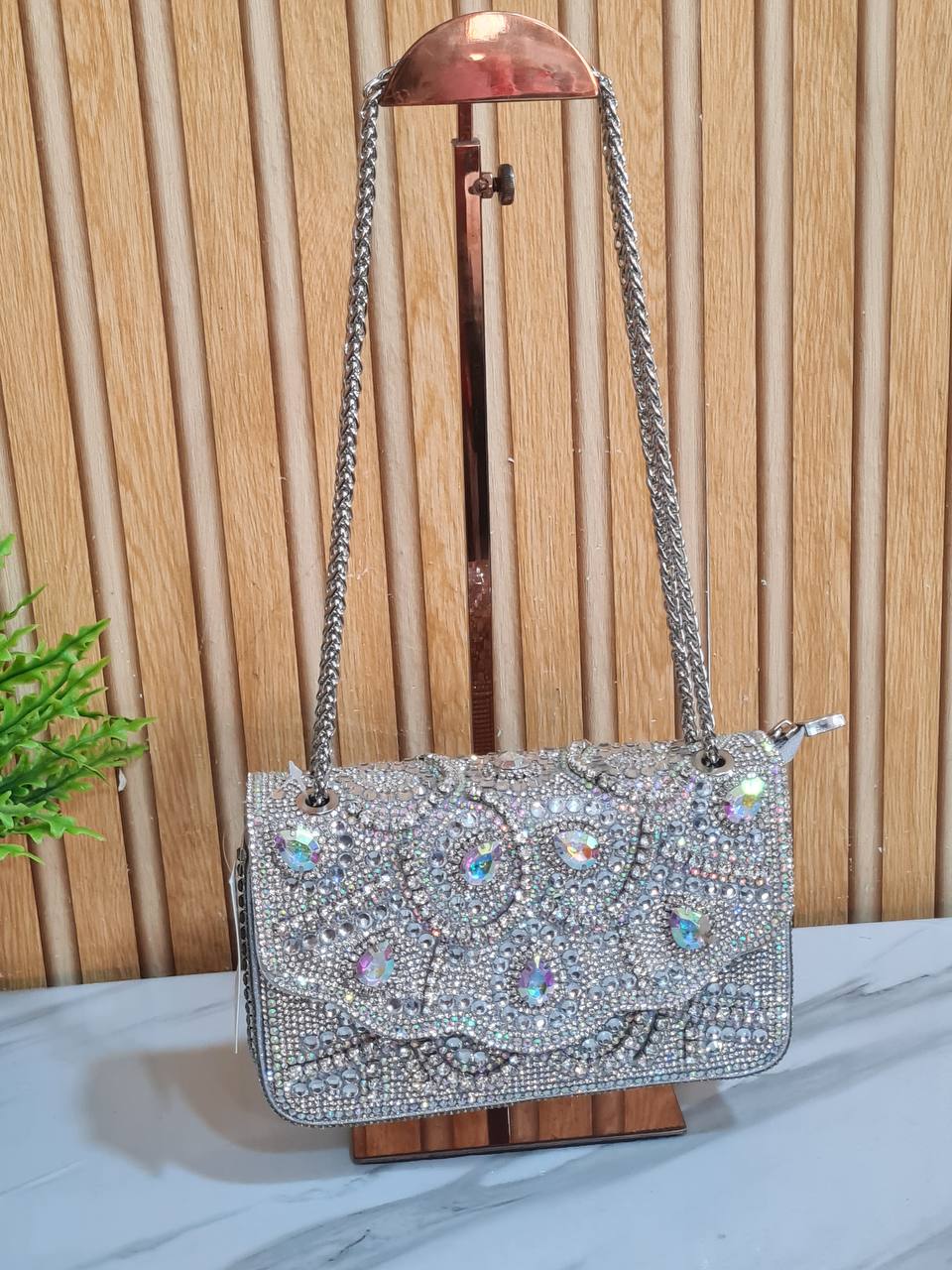 rhinestone party purse bn3918 - silver