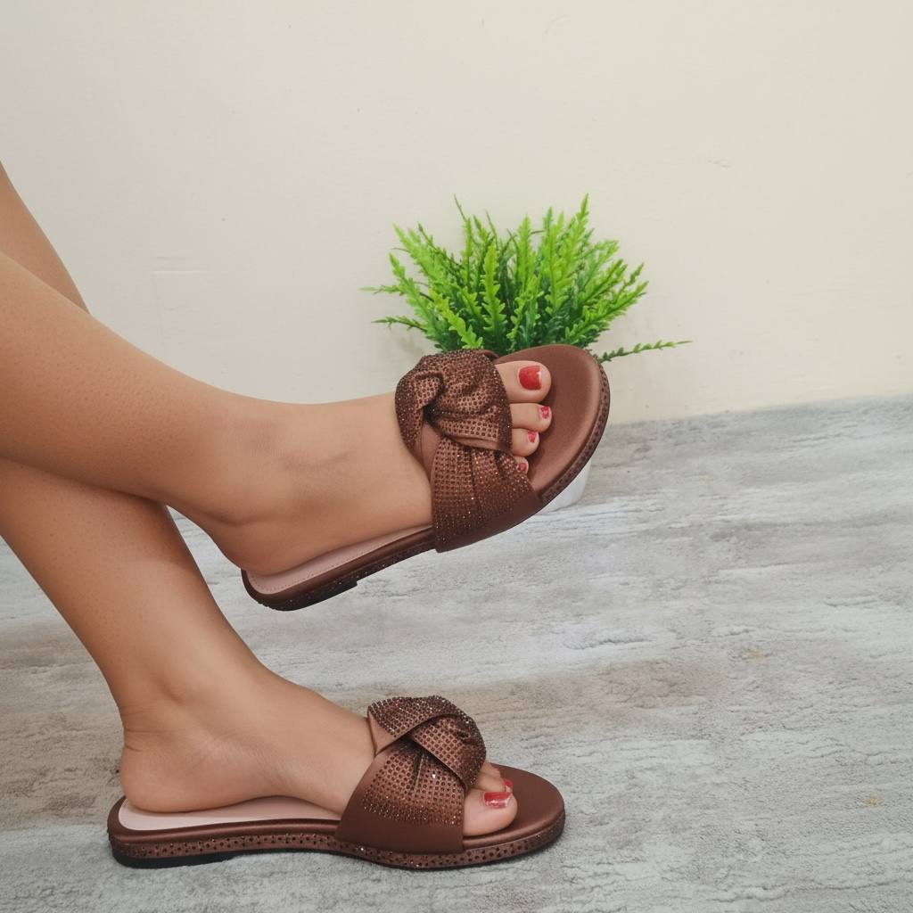 quieter knot stoned slippers - brown
